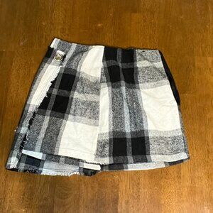 HYFVE | Black & White Plaid | Faux Wrap Mini Skirt